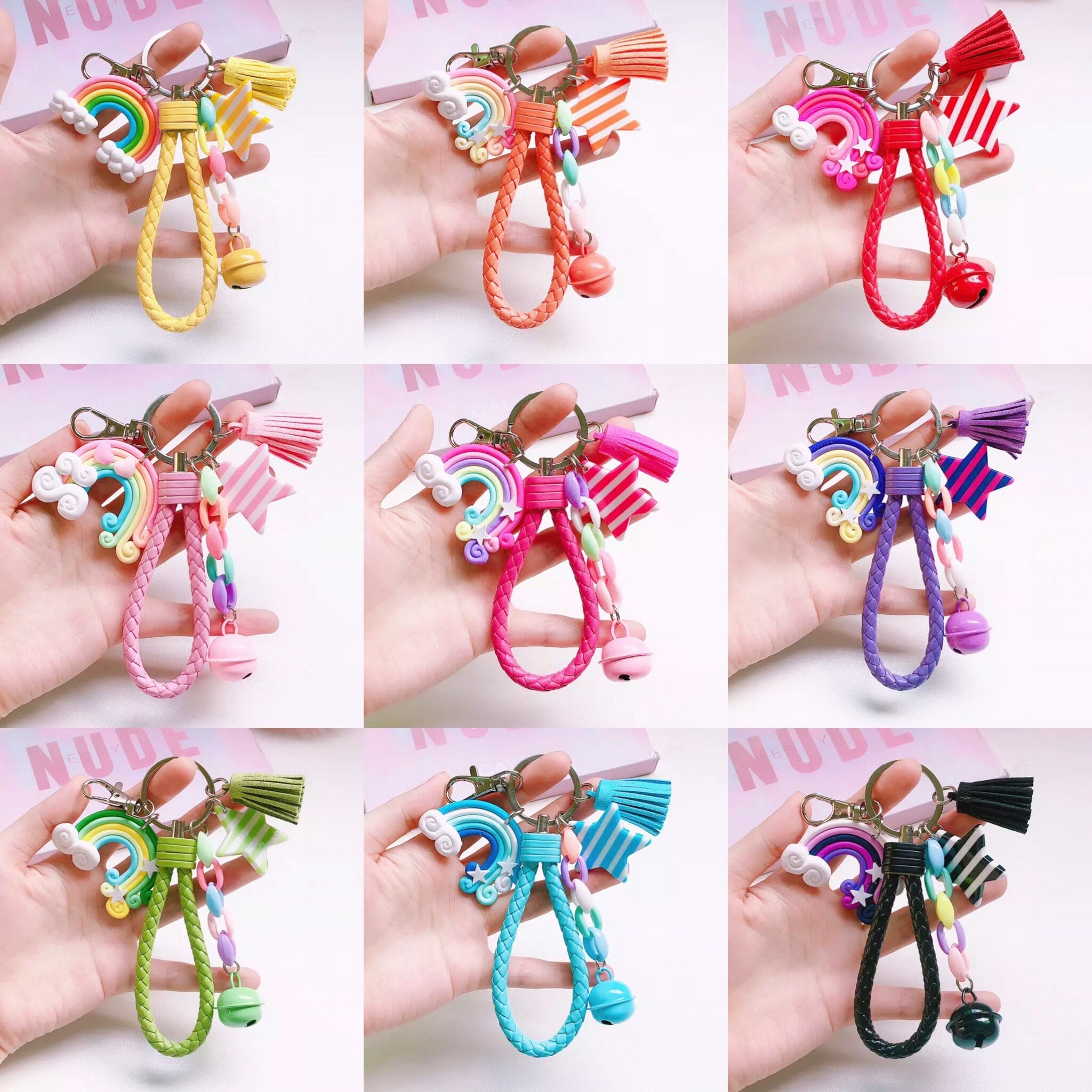 Kawaii Rainbow Keychains Set Cute Keychains Bell Etsy UK