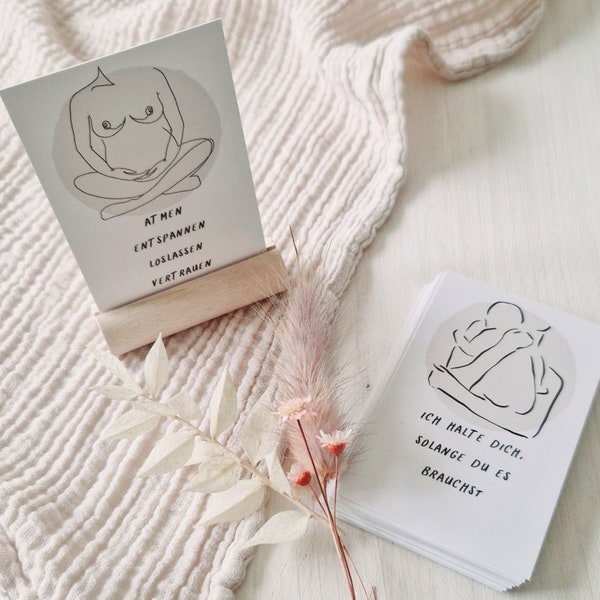 25 affirmation cards for pregnancy, birth, postpartum period, breastfeeding and the first year of life INCLUDING wooden card holder