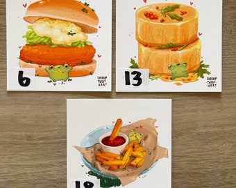 Art Prints Burger, Daikon, Fries - Wall Decor - Art Decoration - Gift for Wife, Mom, Aunty, Daughter, Sister, Grandma - Square Postcard