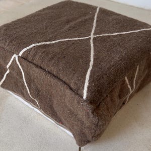 Rustic Camel Wool Pouf | Moroccan Handmade Floor Pillow | Berber Ottoman 60x60x20 cm