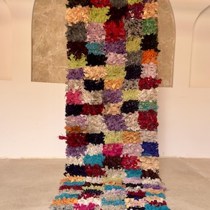Boucharouite Runner Rug – Handmade Moroccan Patchwork Carpet – Colorful Eco-Friendly Shag Hallway Rug – Custom Size Available