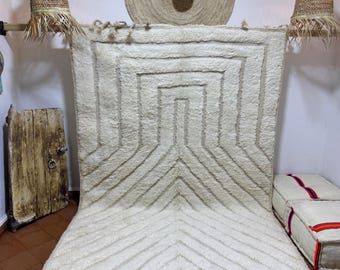 Carpette moderne en laine ivoire, 5 x 8 pi - Tapis marocain minimaliste texturé