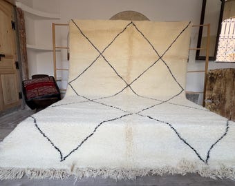 Tapis Beni Ourain en laine fait main - Tapis berbère marocain en diamants