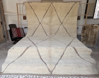 Tapis fait main en laine Beni Ourain - Tapis berbère marocain en diamant (11 x 6,7 pi)