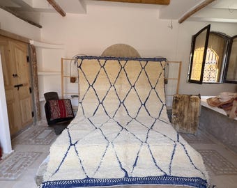 Tapis marocain indigo en laine - Tapis tribal berbère tissé à la main, dimension personnalisée