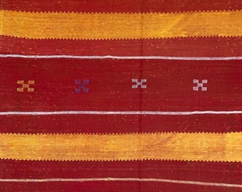 Tapis marocain rouge et or fait main en soie Sabra - Tapis berbère bohème (4,1 x 7,8 pi)