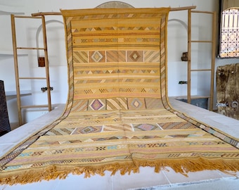 Handwoven Sabra Silk Kilim Rug – Golden Yellow Berber Design