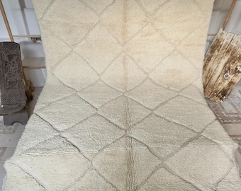 Tapis Beni Ourain en laine ivoire fait main - Tapis berbère en losanges marocains