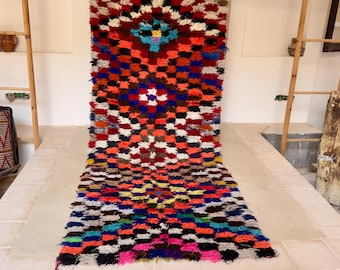 Tapis marocain boucharouite coloré - Tapis en textile recyclé, 7,7 pieds