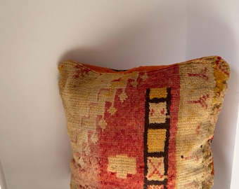 Housse de coussin berbère vintage - Coussin marocain en laine fait main, 61 x 61 cm