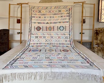 Tappeto Kilim marocchino fatto a mano - Tappeto berbero in seta Sabra, tessitura tribale