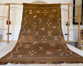 Tappeto Sabra in seta marrone fatto a mano - Kilim tribale berbero, tappeto boho marocchino
