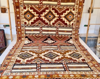Tapis berbère vintage Glaoua - tissé plat tribal marocain, poils noués