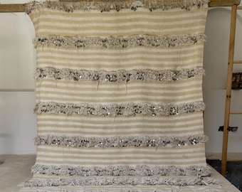 Couverture de mariage berbère vintage - Handira marocain avec paillettes