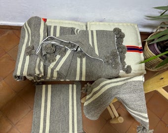 Jeté en laine marocaine tissée à la main 9 x 6 pi - Couverture berbère à rayures