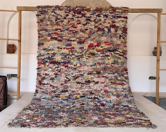 Tapis boucharouite vintage - Tapis berbère marocain à poils longs fait main