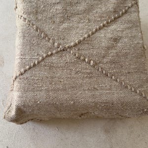 Rustic Moroccan Pouf | Natural Beige Handmade Floor Cushion | Berber Ottoman 60x60x20