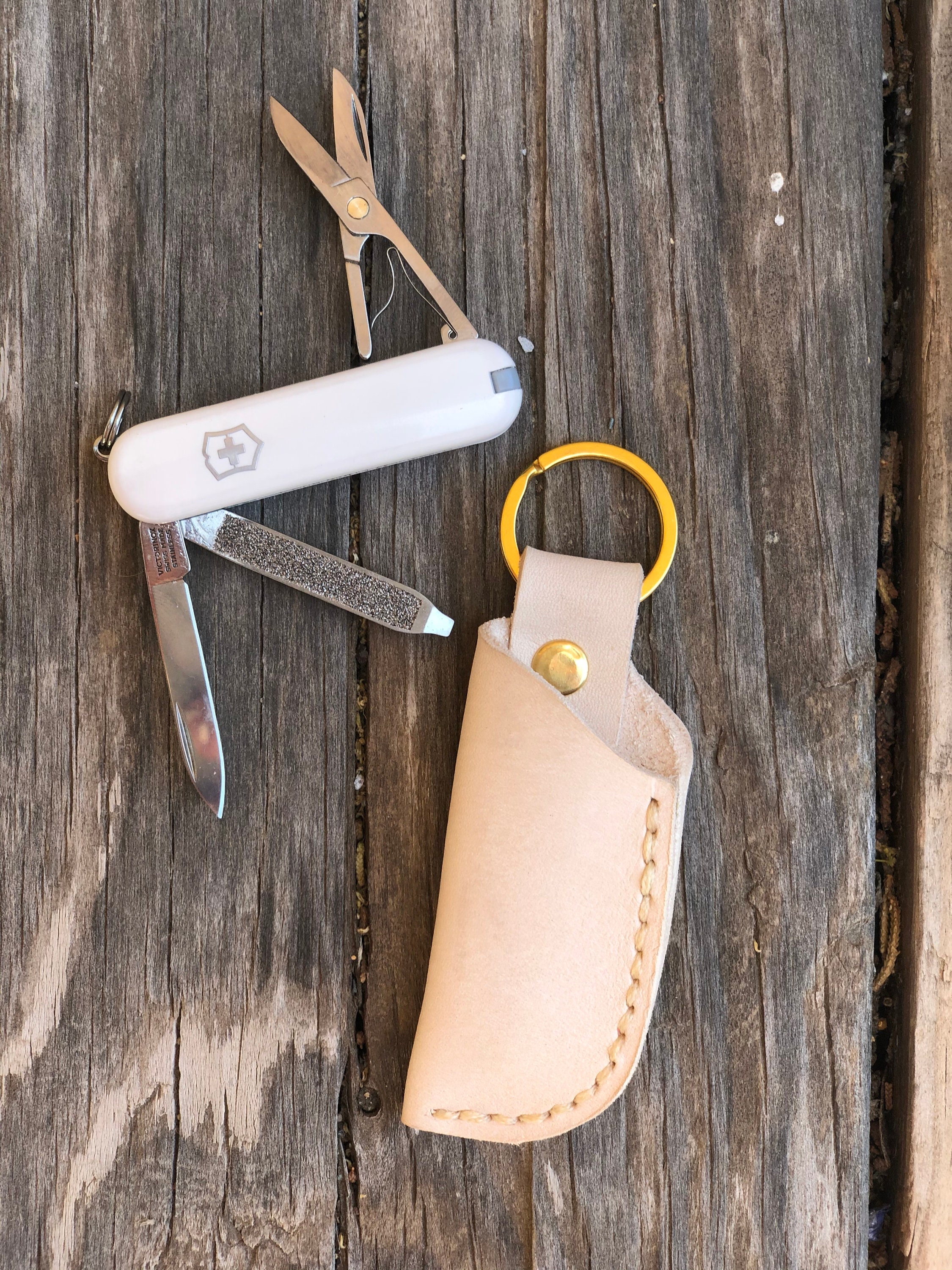 Swiss Army Knife Natural Leather Sheath & Key Chain for Etsy