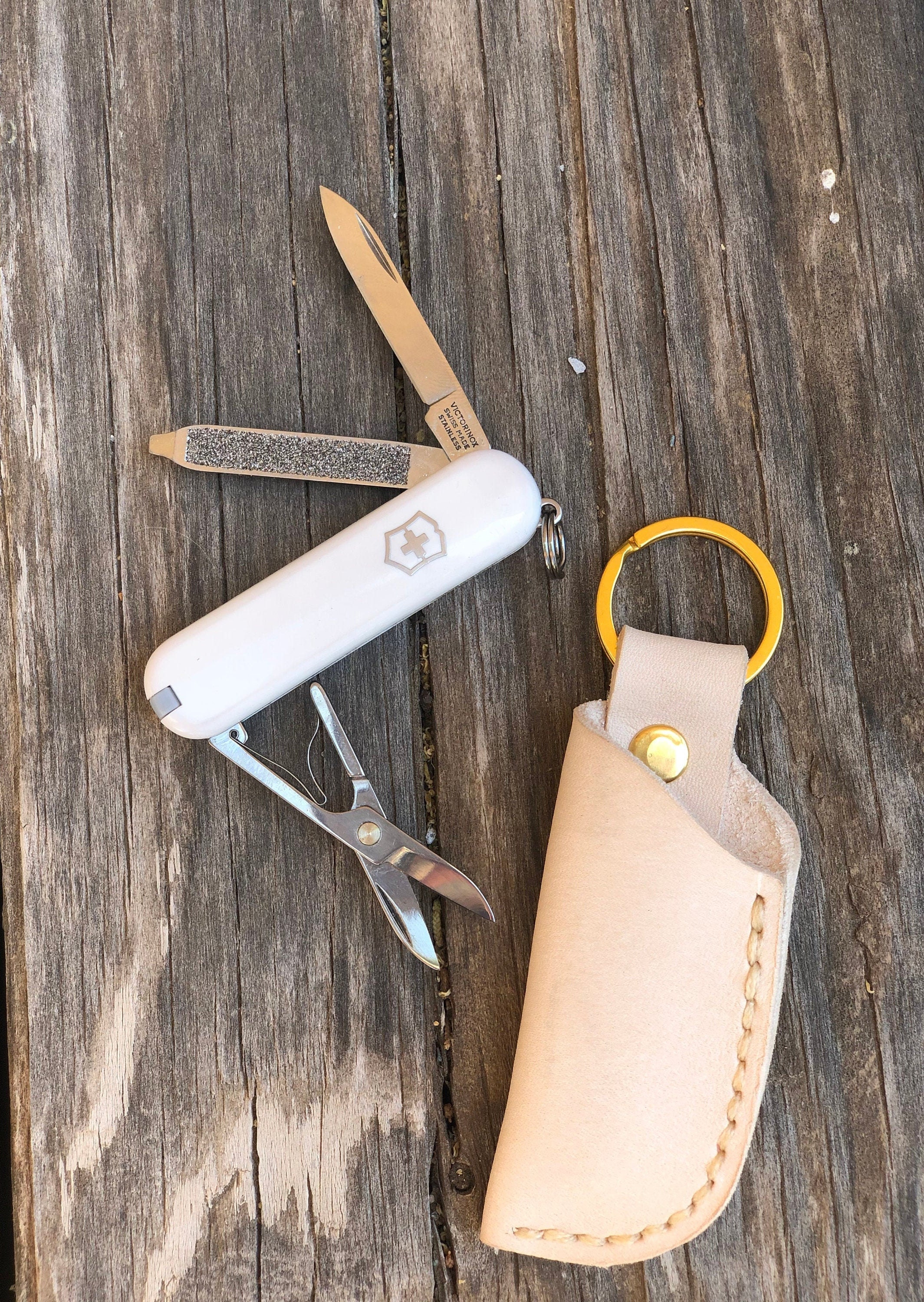 Swiss Army Knife Natural Leather Sheath & Key Chain for Etsy
