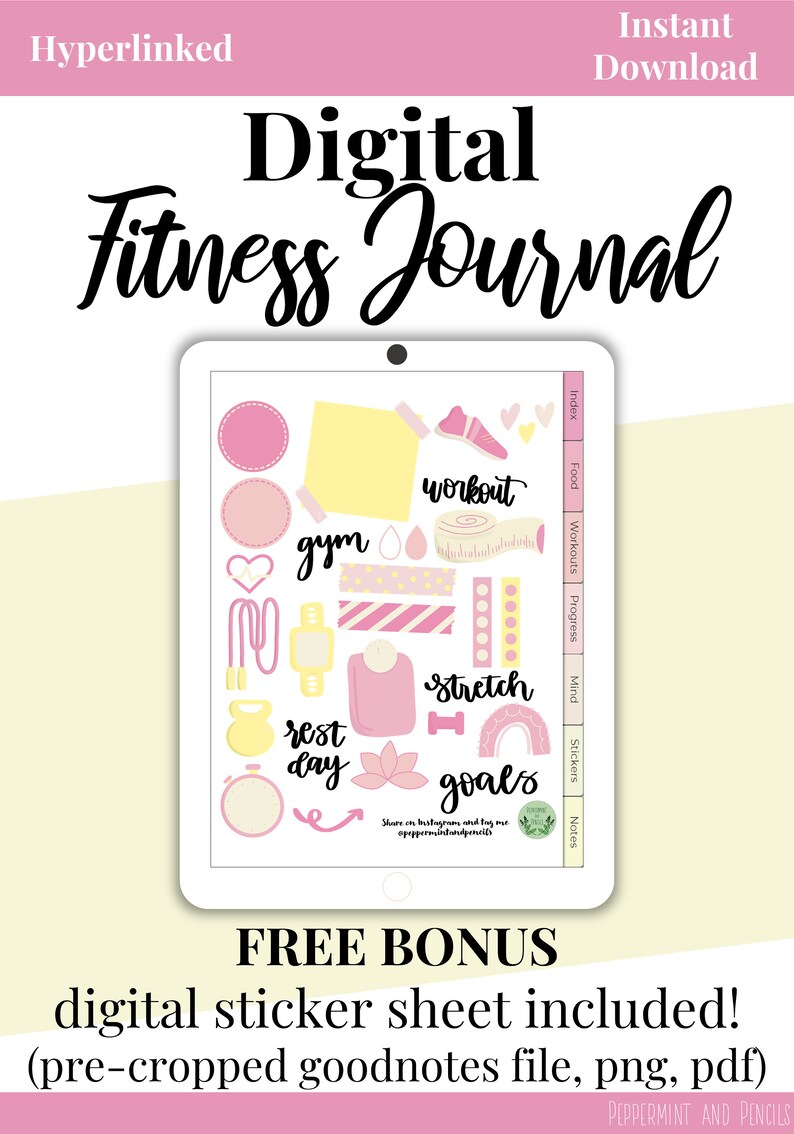 DIGITAL FITNESS JOURNAL Goodnotes template hyperlinked Etsy