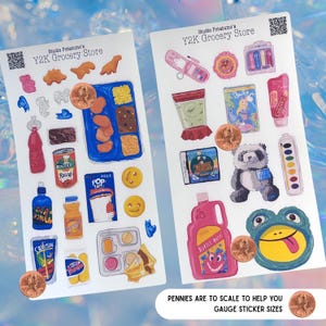 Y2K GROCERY HAUL | 32 Mini Handmade Stickers | 2000&#39;s Nostalgia Sticker Sheets | Y2K Grocery Store | Cute Vinyl Stickers | Planner Stickers