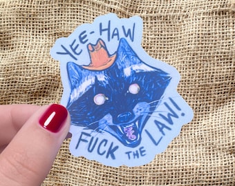Raccoon Cowboy Sticker: Yeehaw Outlaw Vinyl Decal