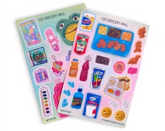 Y2K Grocery Haul Sticker Sheets | 34 Nostalgic 2000s Glossy Vinyl Stickers
