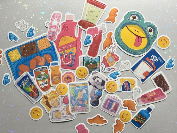 Y2K GROCERY HAUL | 46 Mini Handmade Stickers | 2000&#39;s Snack Stickers | Y2K Grocery Store | Cute Vinyl Stickers | Planner Stickers