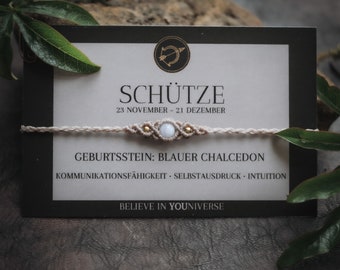 Zodiac Gemstone Bracelet SAGITTARIUS | blue chalcedony | Birthstone | Black | Beige | Energy bracelet | Talisman | Monkimee