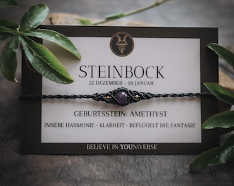 Zodiac Gemstone Bracelet CAPRICORN | Amethyst | Birthstone | Black | Beige | Energy bracelet | Talisman | Monkimee