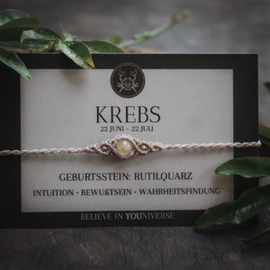 Zodiac gemstone bracelet CANCER | Rutilated quartz | Birthstone | Black | Brown | Beige | Energy bracelet | Talisman | Monkimee