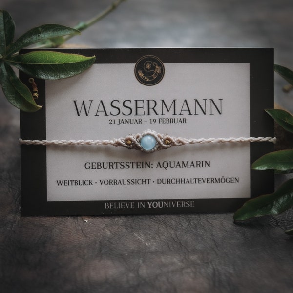 Sternzeichen Edelstein Armband WASSERMANN | Aquamarin | Geburtsstein | Schwarz | Beige | Energiearmband | Talisman | Monkimee