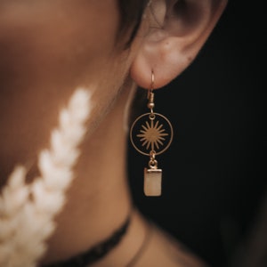 Simple sunburst earrings with topaz | Brass | Natural gemstone | Gold earrings | Dangle earrings | Monkimee