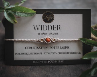 Sternzeichen Edelstein Armband WIDDER | roter Jaspis | Geburtsstein | Schwarz | Beige | Energiearmband | Talisman | Monkimee