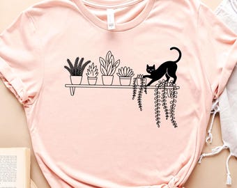 Cat and Houseplants Shirt, Minimalist Plant Lover Tee, Funny Cat Mom T-Shirt, Indoor Plant Lover Tee, Cat Lover Shirt, Plant Mom T Shirt