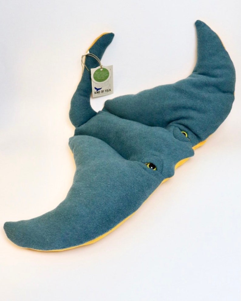 Manta Ray cuddly toy & pillow organic cotton grey-blue | Etsy