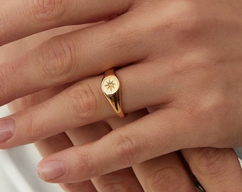 Bague Nova, Bague Chevalière Rond Etoile Or Style boho, Bandeau Chevalière Femme Délicate et minimaliste, Cadeau pour elle