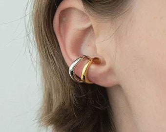 Ear Cuff Earrings "Lise", Dainty Chunky and Simple Gold and Silver Non Piercing Ear Cuff