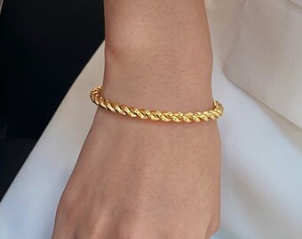 Gold Cuff Twisted Rope Bangle Bracelet