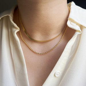 Dainty Gold Double Strands Snake ans Twisted Choker Necklace