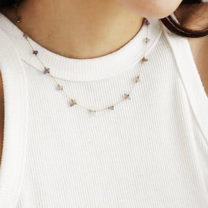 Collier Améthyste avec la Chaine très Fine Plaqué Or en Acier Inoxydable style Bohème, Cadeau pour elle image 5