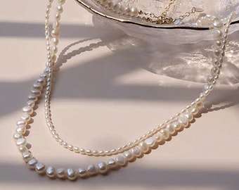 Collier "Bella" de Perles d’eau Douce Blanches, Collier de Perles Baroques, Collier Vraie Perle de Culture Blanche Ajustable style bohème