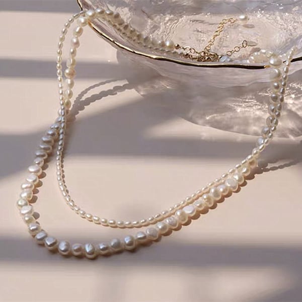 Collier "Bella" de Perles d’eau Douce Blanches, Collier de Perles Baroques, Collier Vraie Perle de Culture Blanche Ajustable style bohème