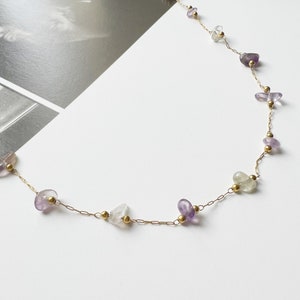 Collier Améthyste avec la Chaine très Fine Plaqué Or en Acier Inoxydable style Bohème, Cadeau pour elle image 6