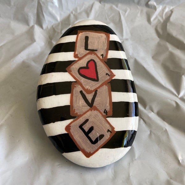 Hand Painted river Rock Scrabble letters LOVE