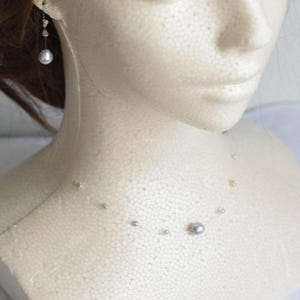 Japanese Blue Akoya Pearl Necklace, Silver Blue Akoya Pearl Necklace, Keshi Pearl necklace,Pearl Necklace,Floating necklace