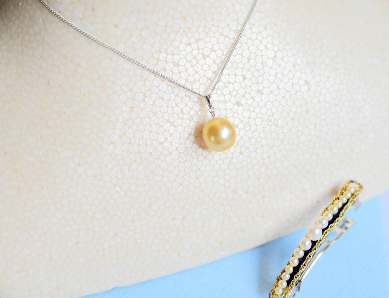 South Sea Pearl Pendant,Solid 18K White Gold South Sea Pearl Pendant,Golden Pearl Pendant,Pearl Pendant,Pearl,Simple Pearl Pendant,Pearls