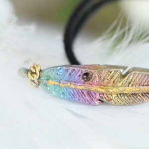 Natural Titanium Rainbow Feather Hair Tie Bracelet, Natural Ore Hair Tie Bracelet, Rainbow Feather, Gemstone Hair Tie, Gemstone Bracelet