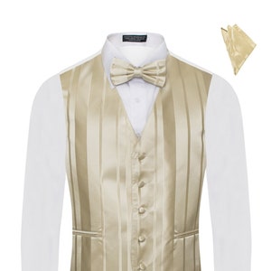 Men's Premium Wide Vertical Lines Tone on Tone Stripes Vest - NeckTie – Bow Tie - Pocket Square 4 Piece Set for Suits & Tuxedos-Many Colors