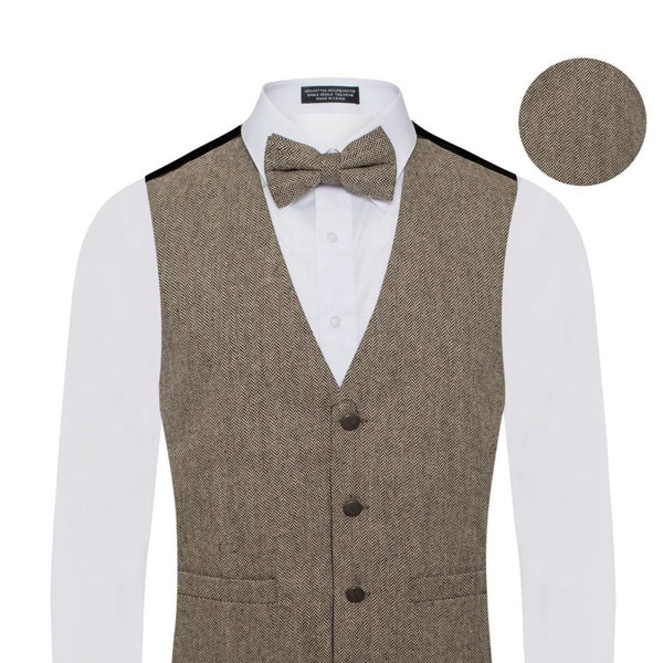 Men's Premium Tweed-Wool Vest - Bow Tie – 2 Piece Set for Suits & Tuxedos-Many Colors
